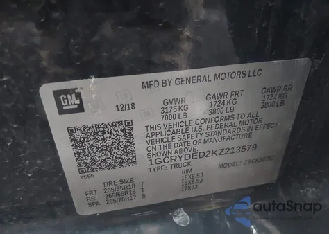 2019 Chevrolet Silverado 1500 Lt z USA, uszkodzony, nr VIN 1GCRYDED2KZ213579